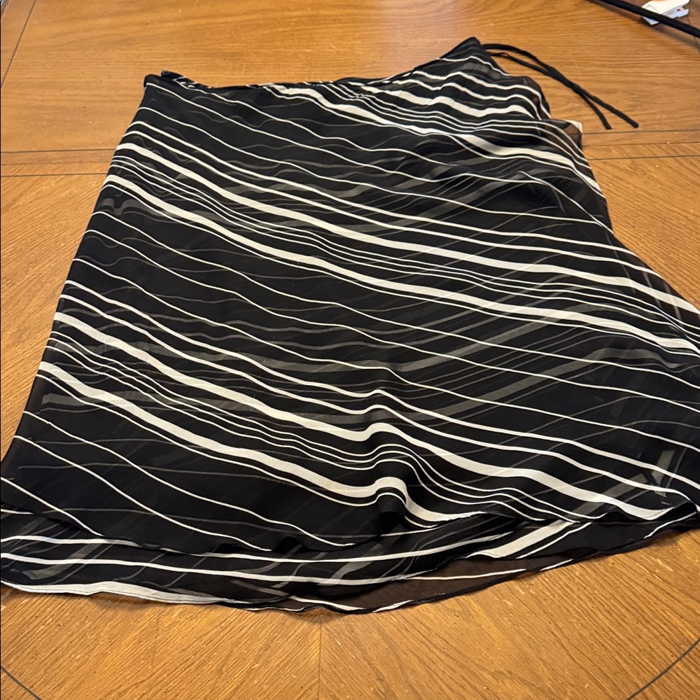 100% Silk Alfani Wrap Asymmetrical Skirt Plus Size 22W Black White stripes EUC
